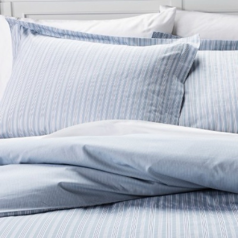 Darcy Stripe Duvet Cover Set (Full/Queen) Sky Blue - Fable